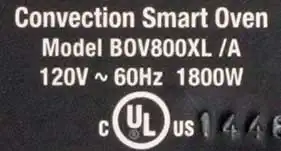 Countertop Oven Label